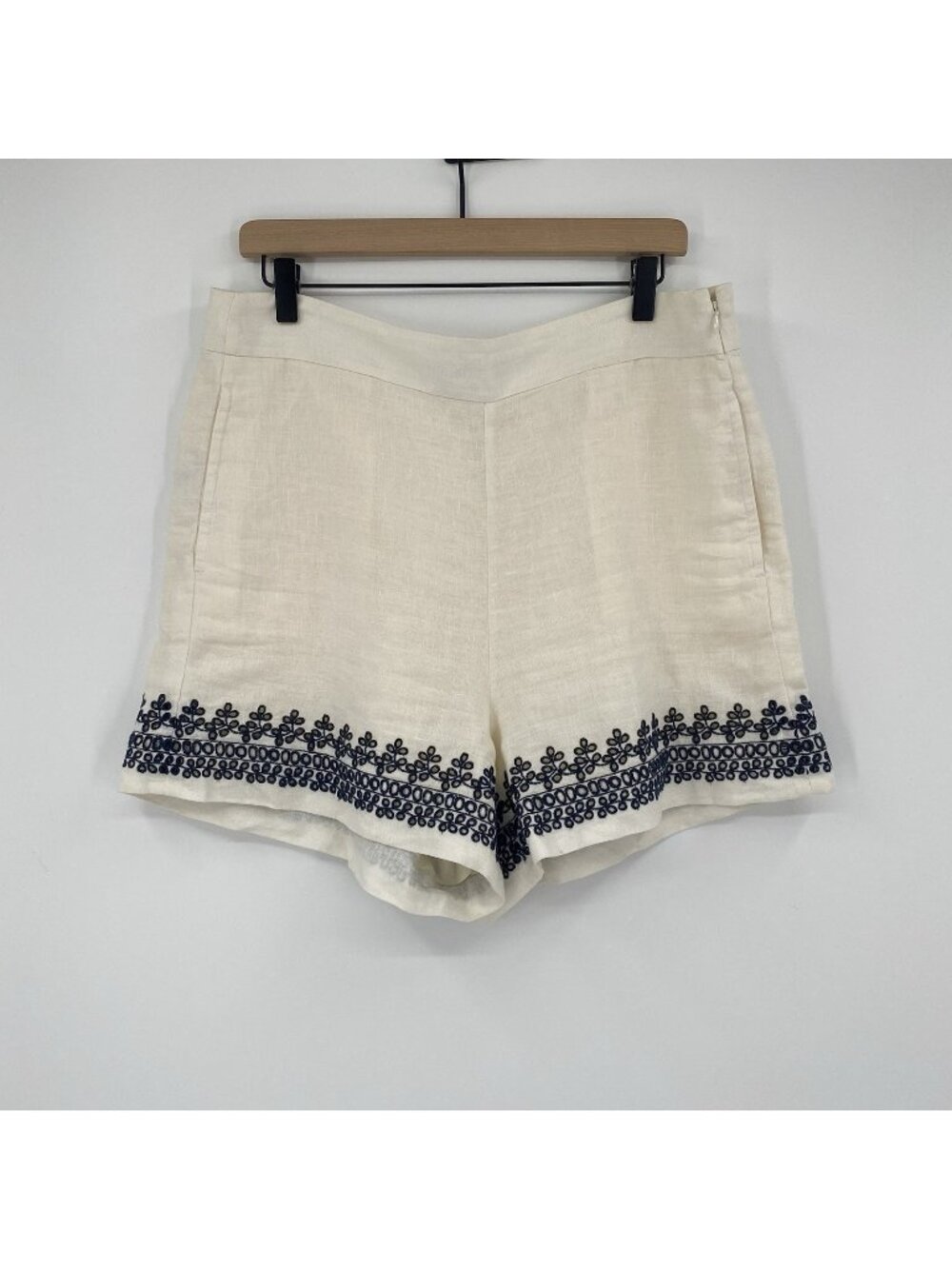 J. Crew Size 12 High Waist Embroidered-Trim Shorts in Beauchamps Linen L4909